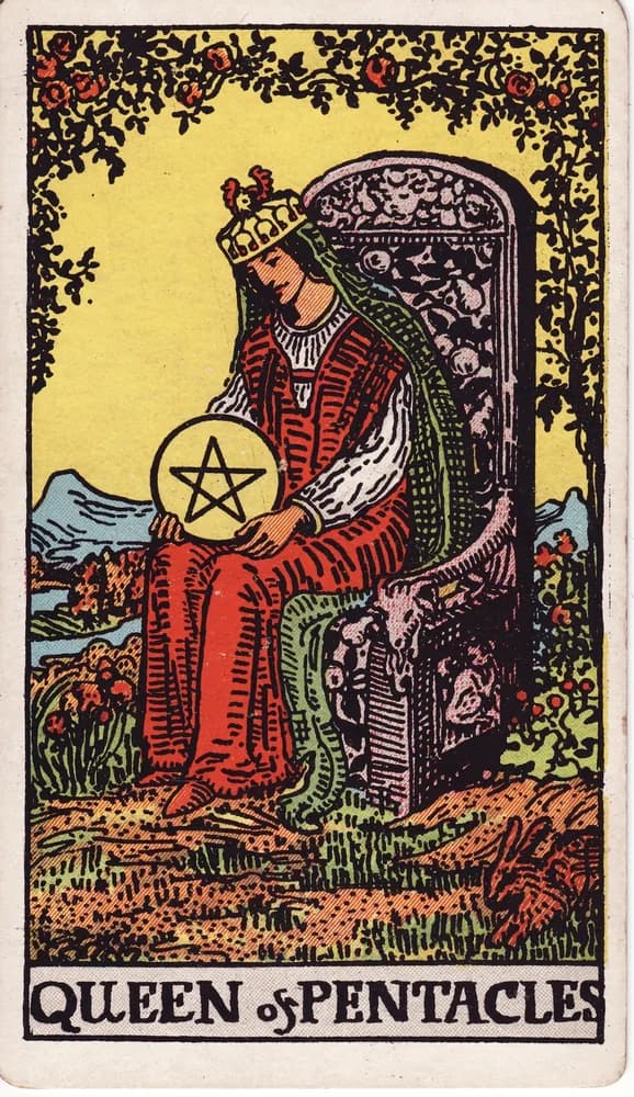 펜타클 여왕 (Queen of Pentacles) — RWS 1909