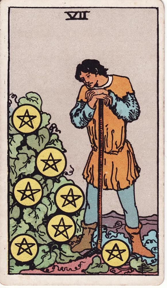 펜타클 7 (Seven of Pentacles) — RWS 1909