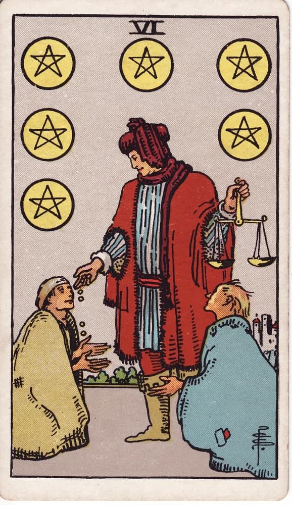 펜타클 6 (Six of Pentacles) — RWS 1909