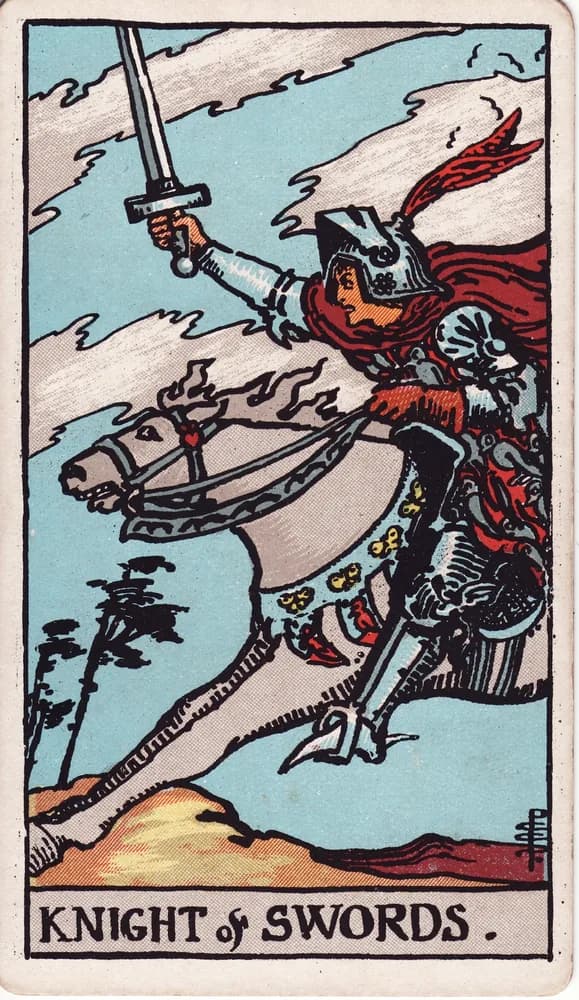 검 기사 (Knight of Swords) — RWS 1909