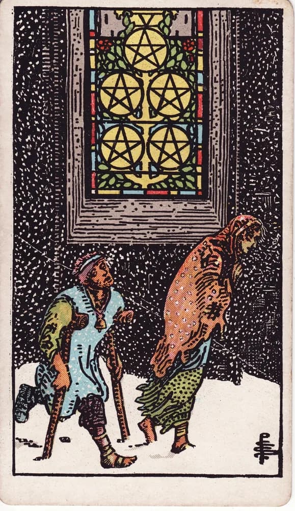 펜타클 5 (Five of Pentacles) — RWS 1909