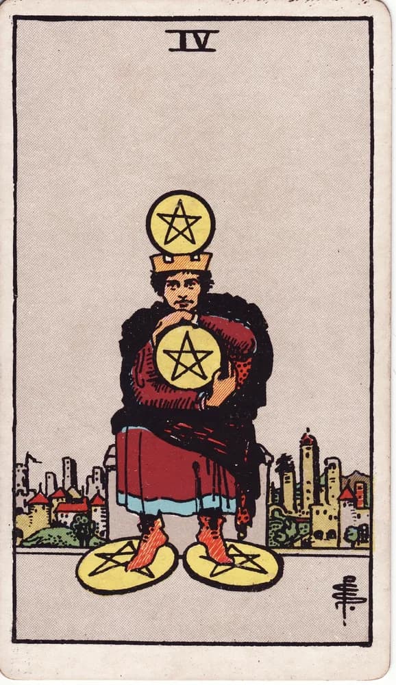 펜타클 4 (Four of Pentacles) — RWS 1909