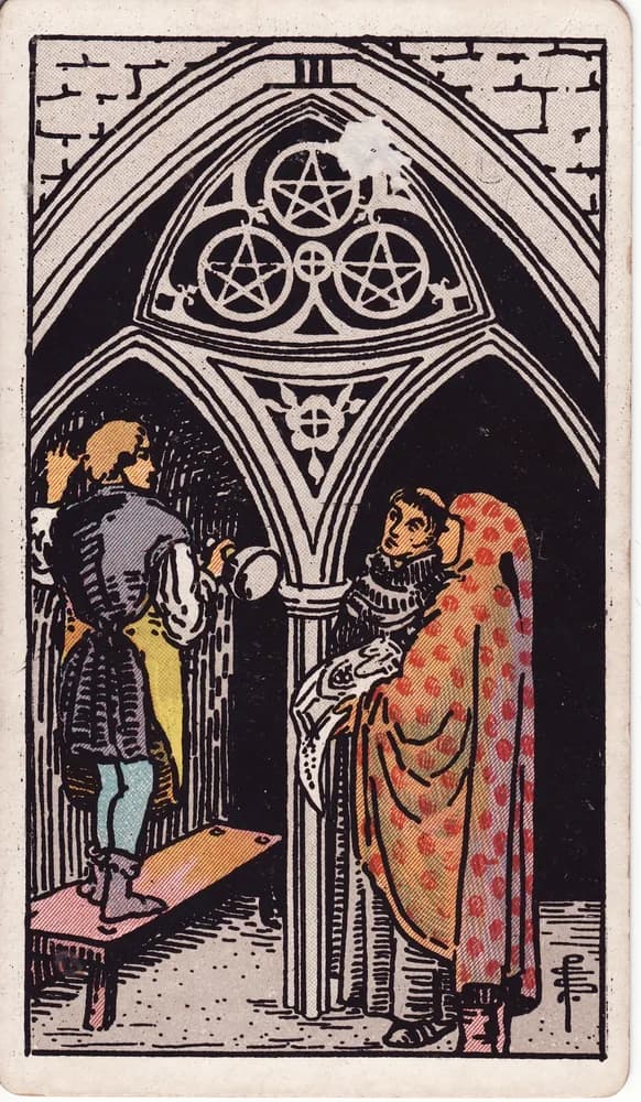 펜타클 3 (Three of Pentacles) — RWS 1909
