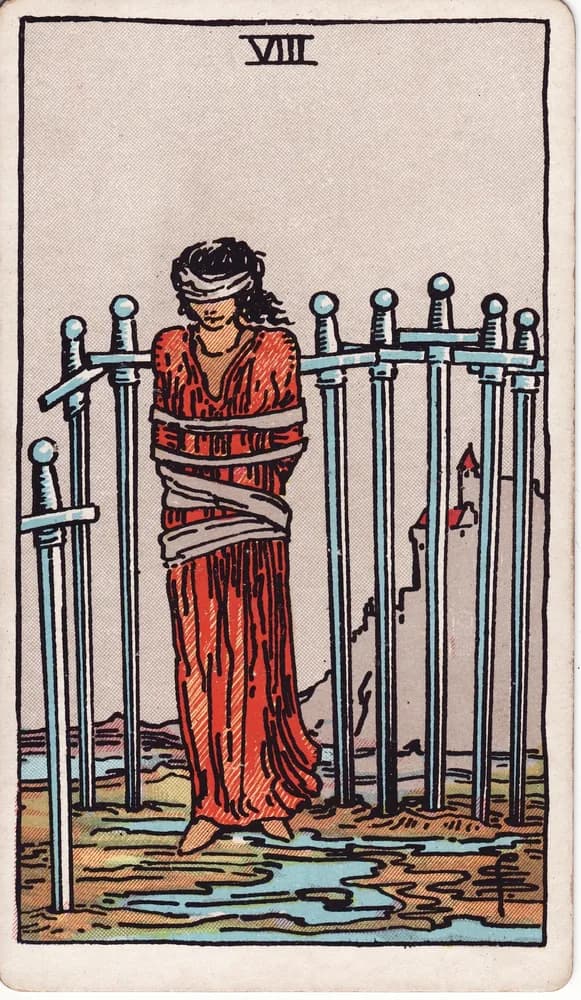 검 8 (Eight of Swords) — RWS 1909