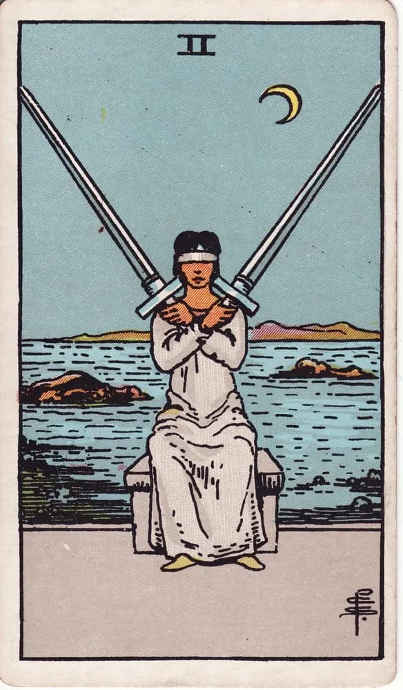 검 2 (Two of Swords) — RWS 1909