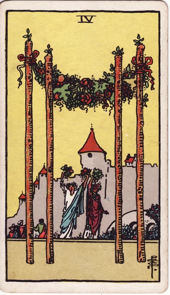완드 4 (Four of Wands) — RWS 1909