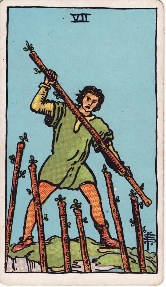 완드 7 (Seven of Wands) — RWS 1909