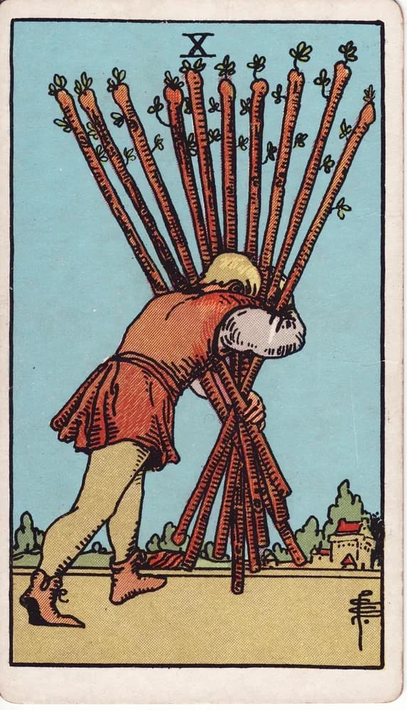 완드 10 (Ten of Wands) — RWS 1909